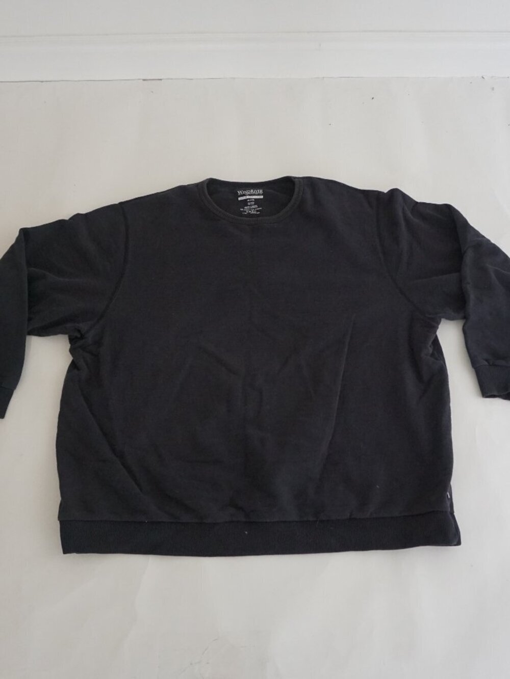 WindRiver Black Solid Minimal Ribbed Trim Crew Neck Sweater Cotton Classic 4XL